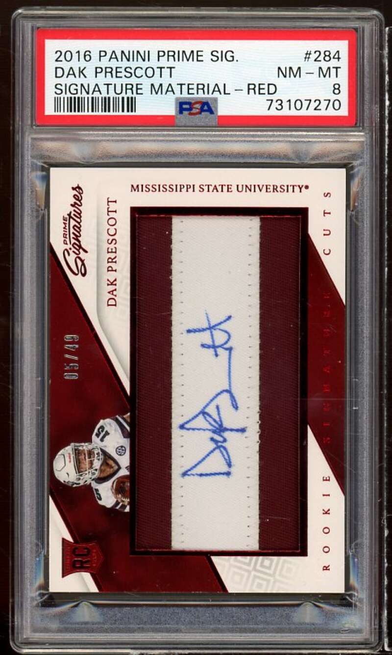 Dak Prescott 2016 Panini Prime Sigs Rookie Signature Materials - Red #284 PSA 8 Image 1