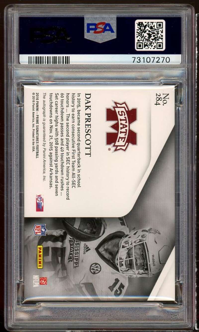 Dak Prescott 2016 Panini Prime Sigs Rookie Signature Materials - Red #284 PSA 8 Image 2