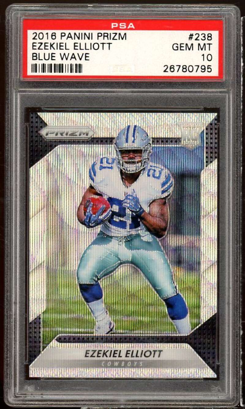 Ezekiel Elliott Rookie Card 2016 Panini Prizm Blue Wave #238 PSA 10 Image 1