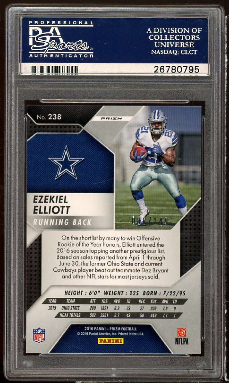 Ezekiel Elliott Rookie Card 2016 Panini Prizm Blue Wave #238 PSA 10 Image 2