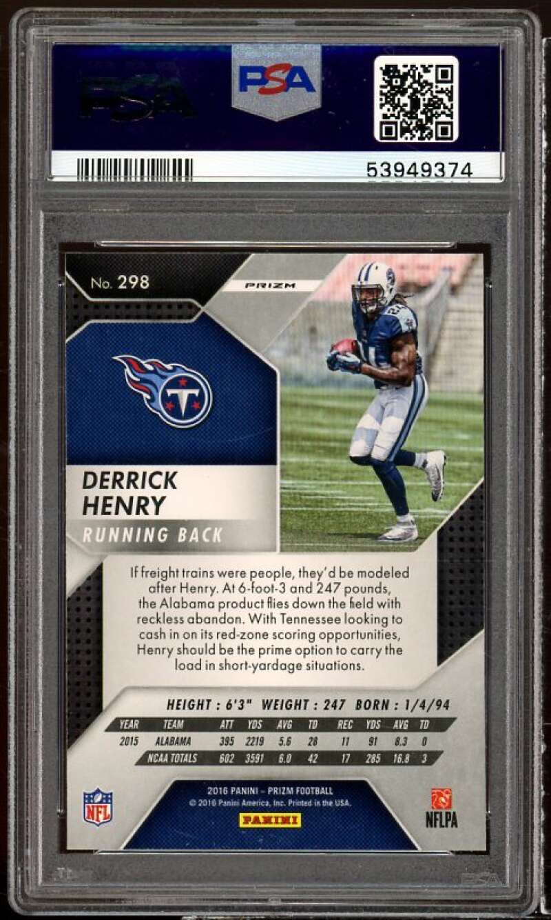 Derrick Henry Rookie Card 2016 Panini Prizm Green Prizm #298 PSA 9 Image 2