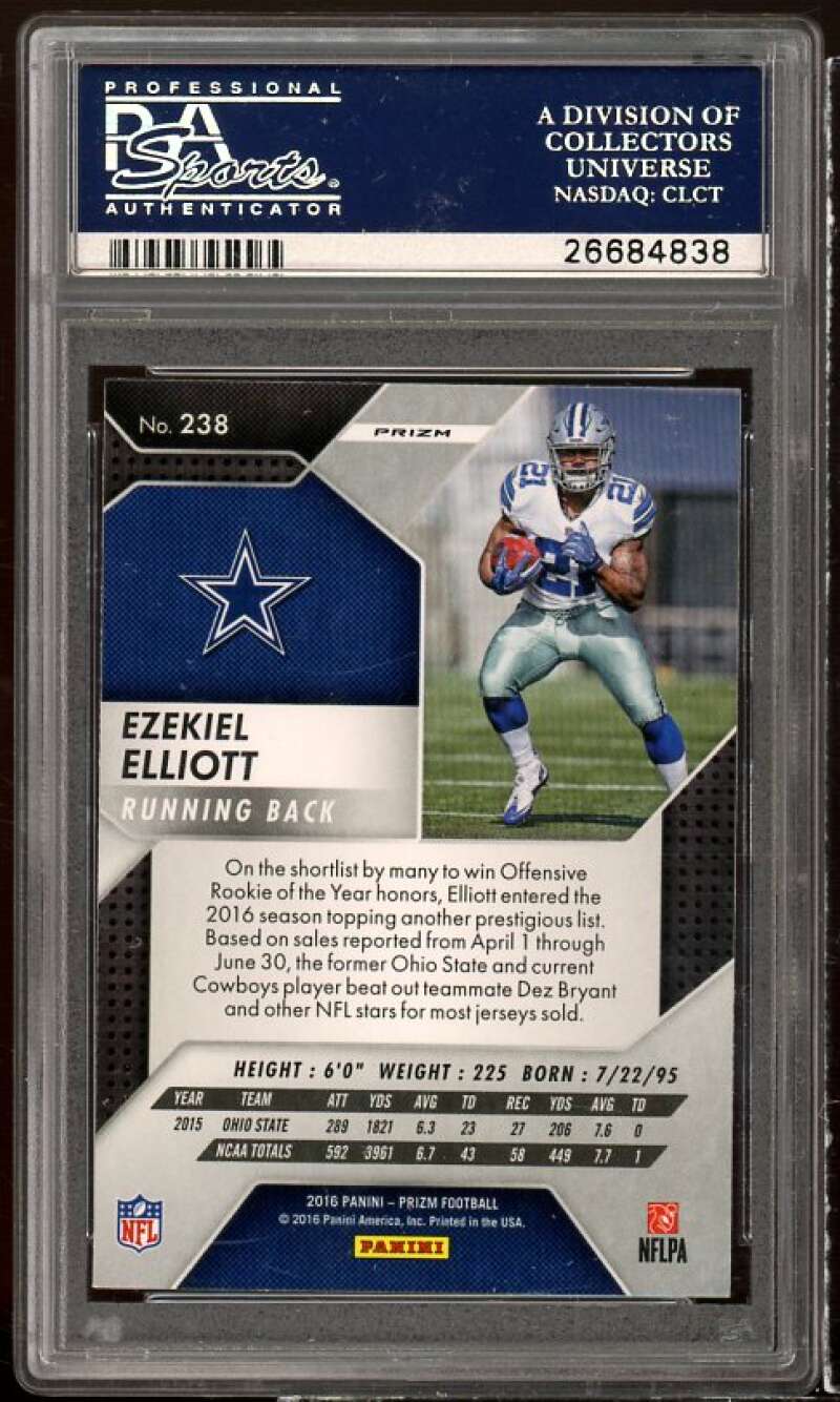 Ezekiel Elliott Rookie Card 2016 Panini Prizm Pink Prizm #238 PSA 10 Image 2