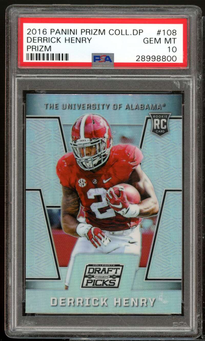 Derrick Henry Rookie Card 2016 Panini Prizm Coll DP Prizm #108 (pop 5) PSA 10 Image 1