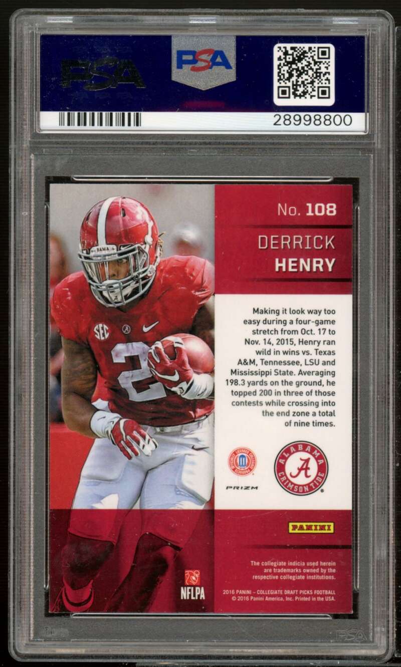 Derrick Henry Rookie Card 2016 Panini Prizm Coll DP Prizm #108 (pop 5) PSA 10 Image 2