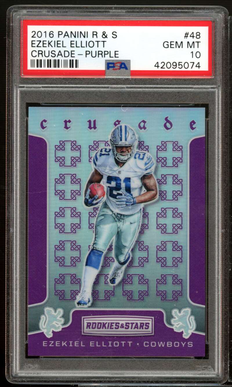 Ezekiel Elliott Rookie Card 2016 Panini Rookies Stars Crusade Purple #48 PSA 10 Image 1