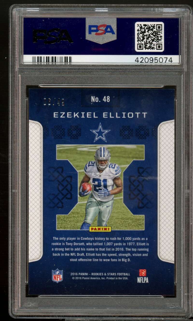 Ezekiel Elliott Rookie Card 2016 Panini Rookies Stars Crusade Purple #48 PSA 10 Image 2