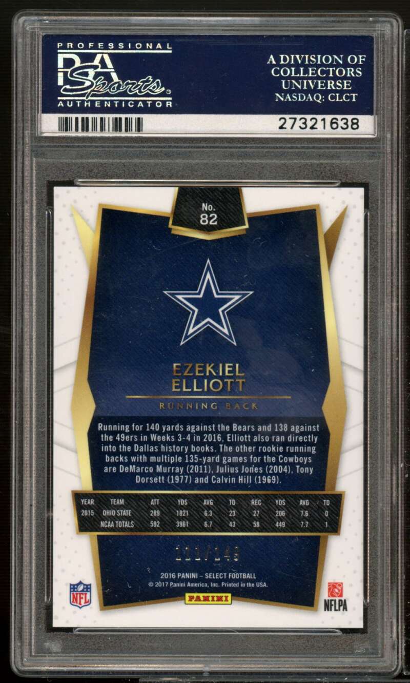 Ezekiel Elliott Rookie 2016 Panini Select Blue Prizm #82 PSA 10 Image 2