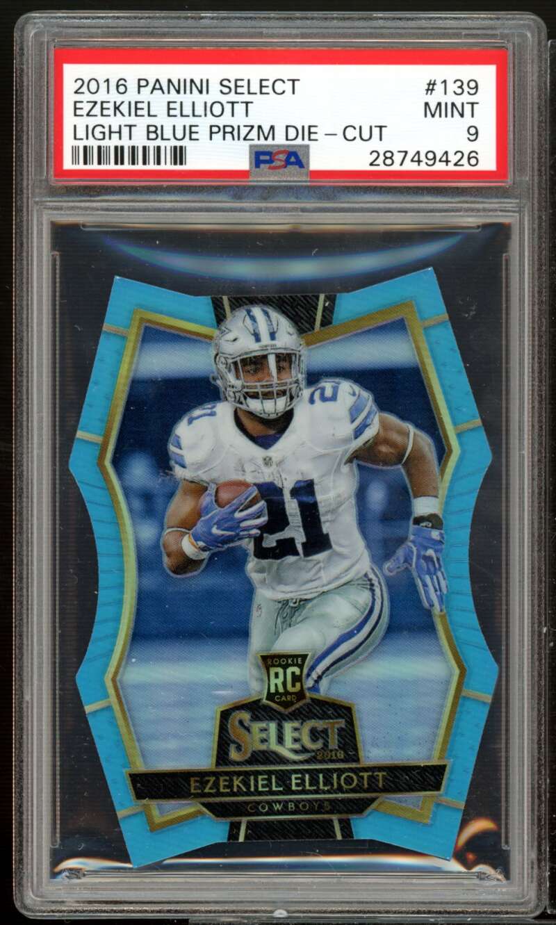 Ezekiel Elliott Rookie 2016 Panini Select Light Blue Die Cut Prizm #139 PSA 9 Image 1