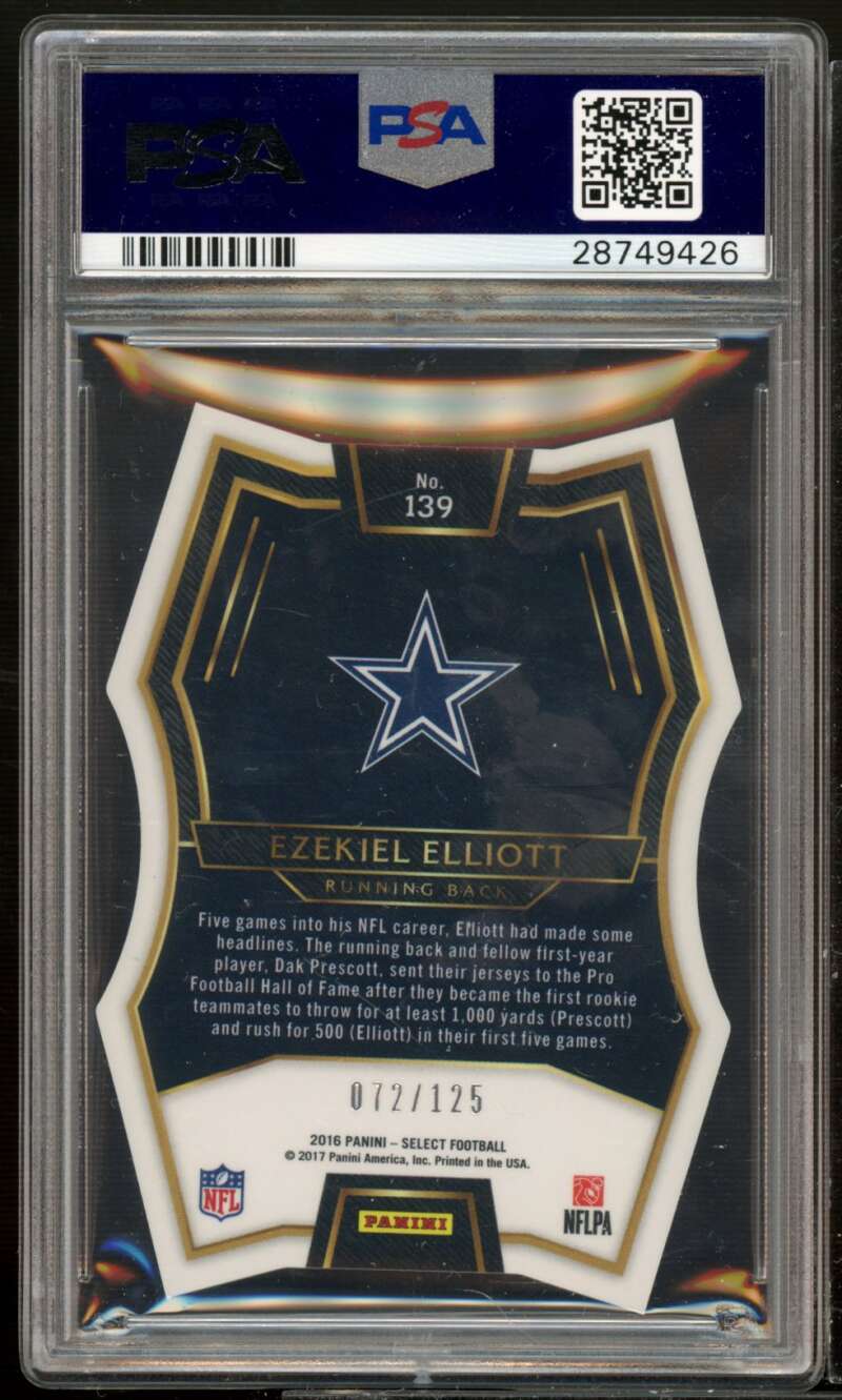 Ezekiel Elliott Rookie 2016 Panini Select Light Blue Die Cut Prizm #139 PSA 9 Image 2