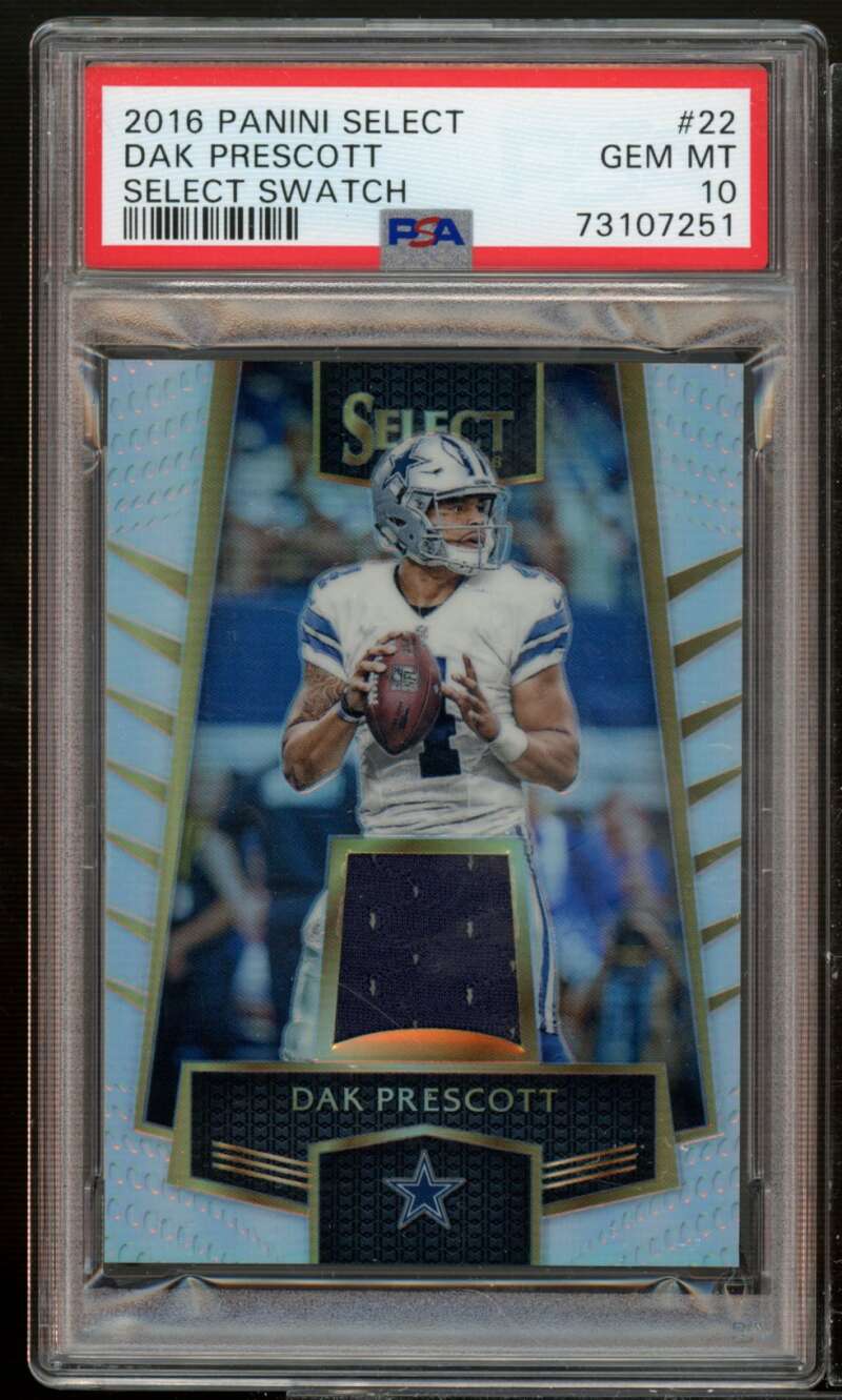 Dak Prescott Rookie Card 2016 Panini Select Select Swatch #22 (pop 4) PSA 10 Image 1