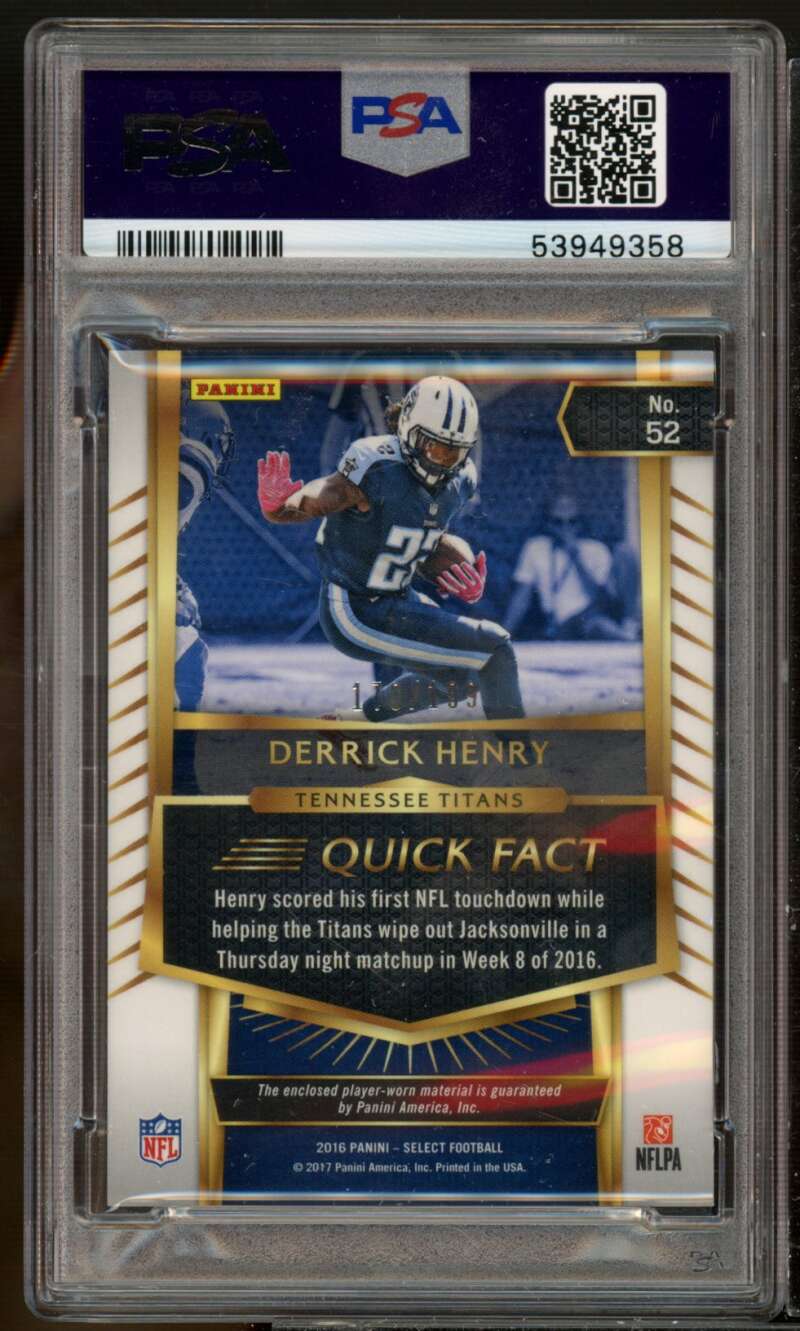 Derrick Henry Rookie Card 2016 Panini Select Select Swatch #52 (pop 5) PSA 9 Image 2