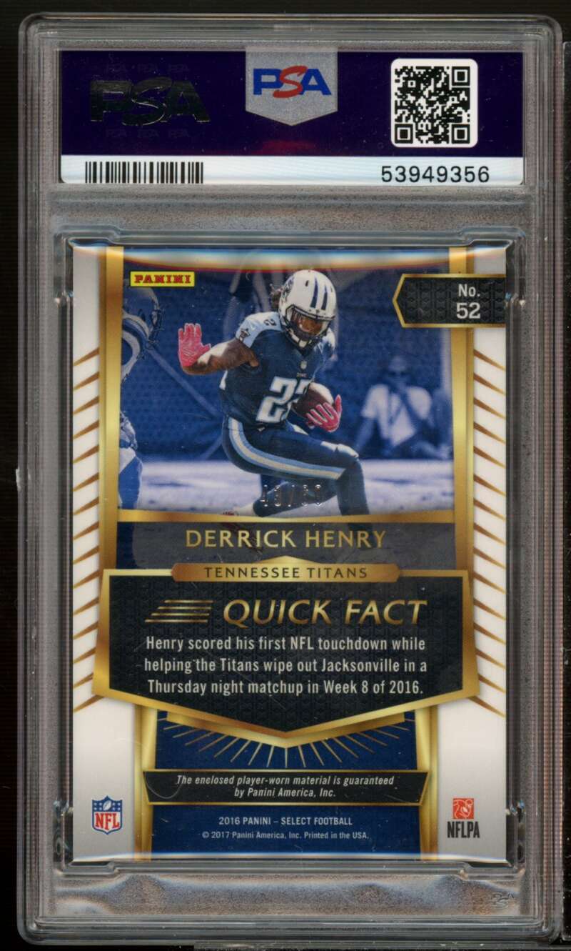 Derrick Henry Rookie 2016 Panini Select Swatch Purple Prizm #52 (pop 1) PSA 9 Image 2