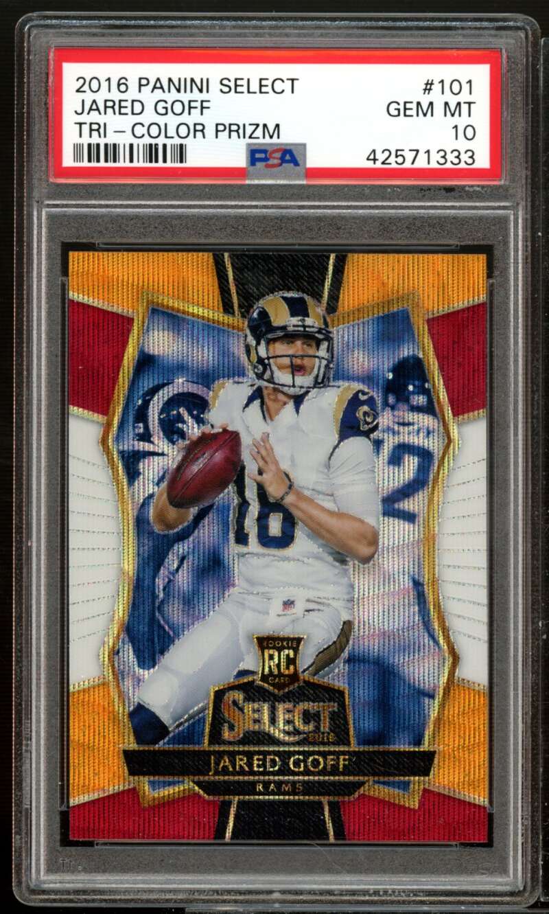 Jared Goff Rookie Card 2016 Panini Select Tri Color Prizm #101 PSA 10 Image 1