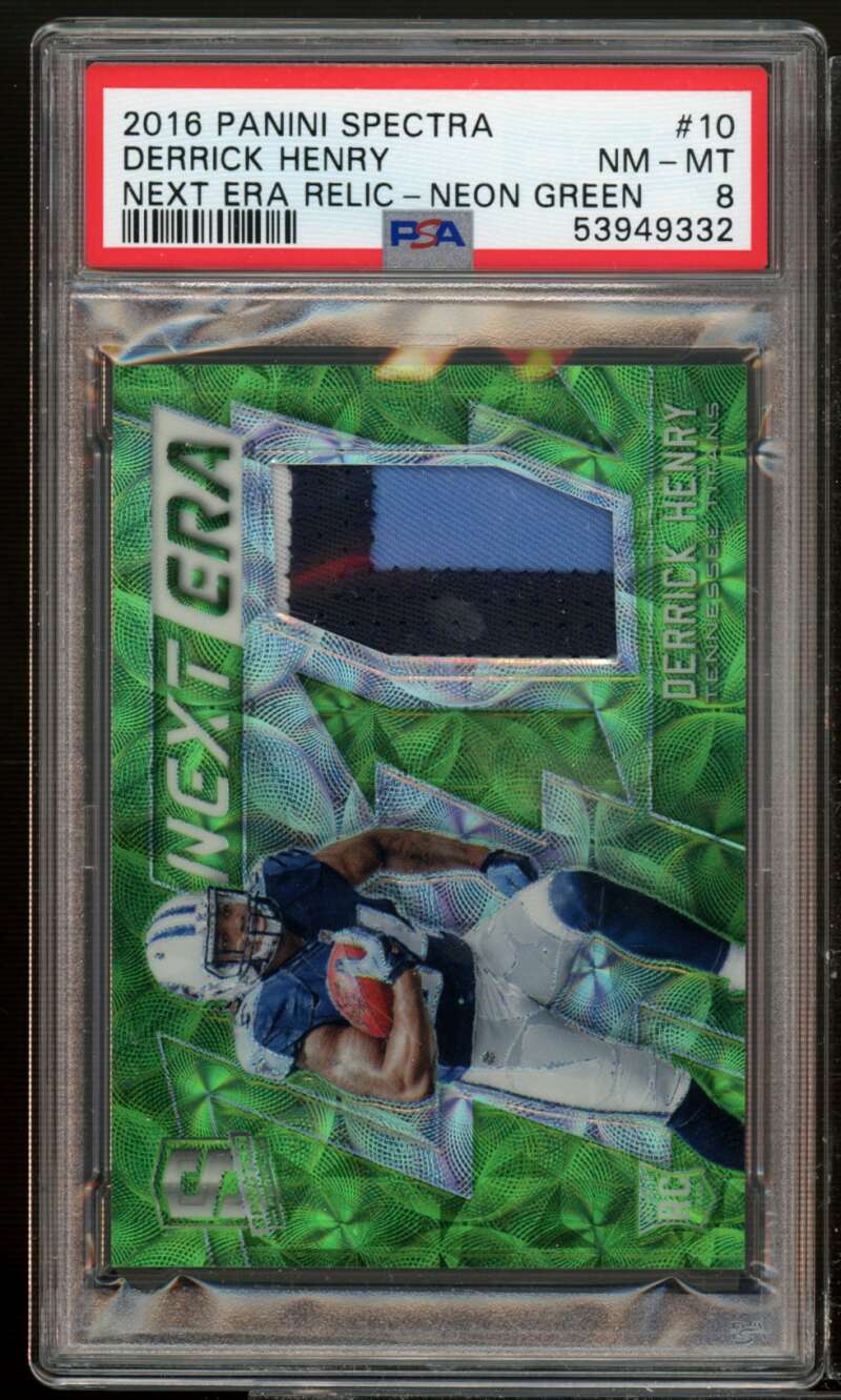 Derrick Henry Rookie 2016 Panini Spectra Next Era Relic Neon Green #10 PSA 8 Image 1