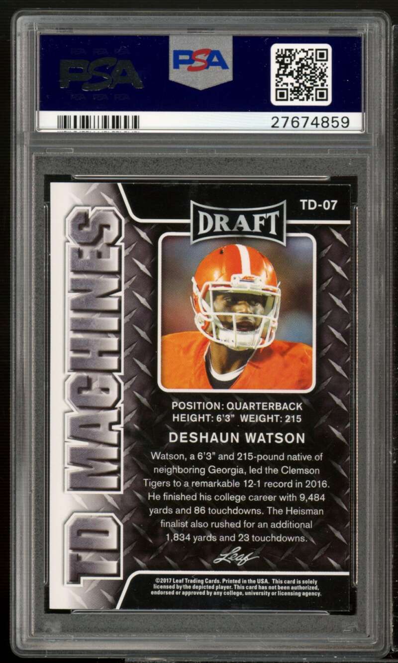 Deshaun Watson Rookie Card 2017 Leaf Draft TD Machines #TD-07 PSA 9 Image 2