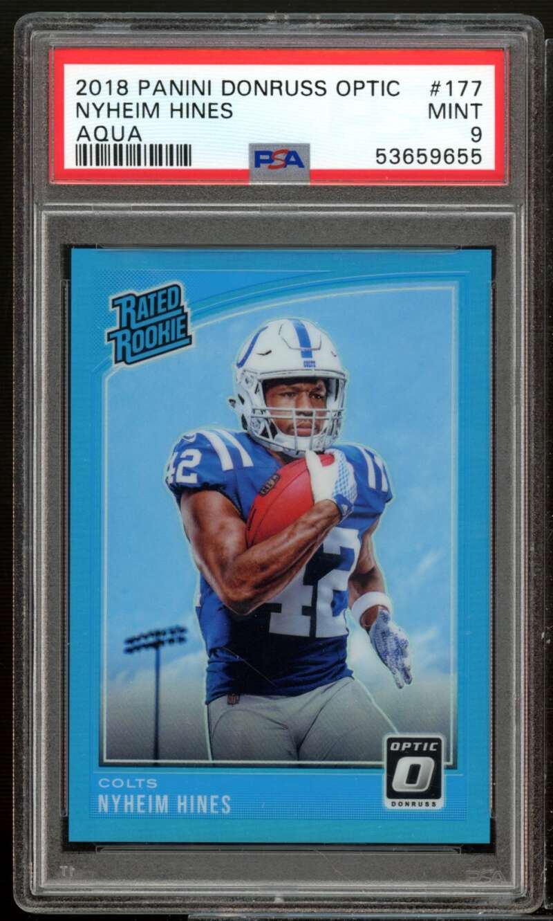 Nyheim Hines Rookie Card 2018 Donruss Optic Aqua #177 PSA 9 Image 1