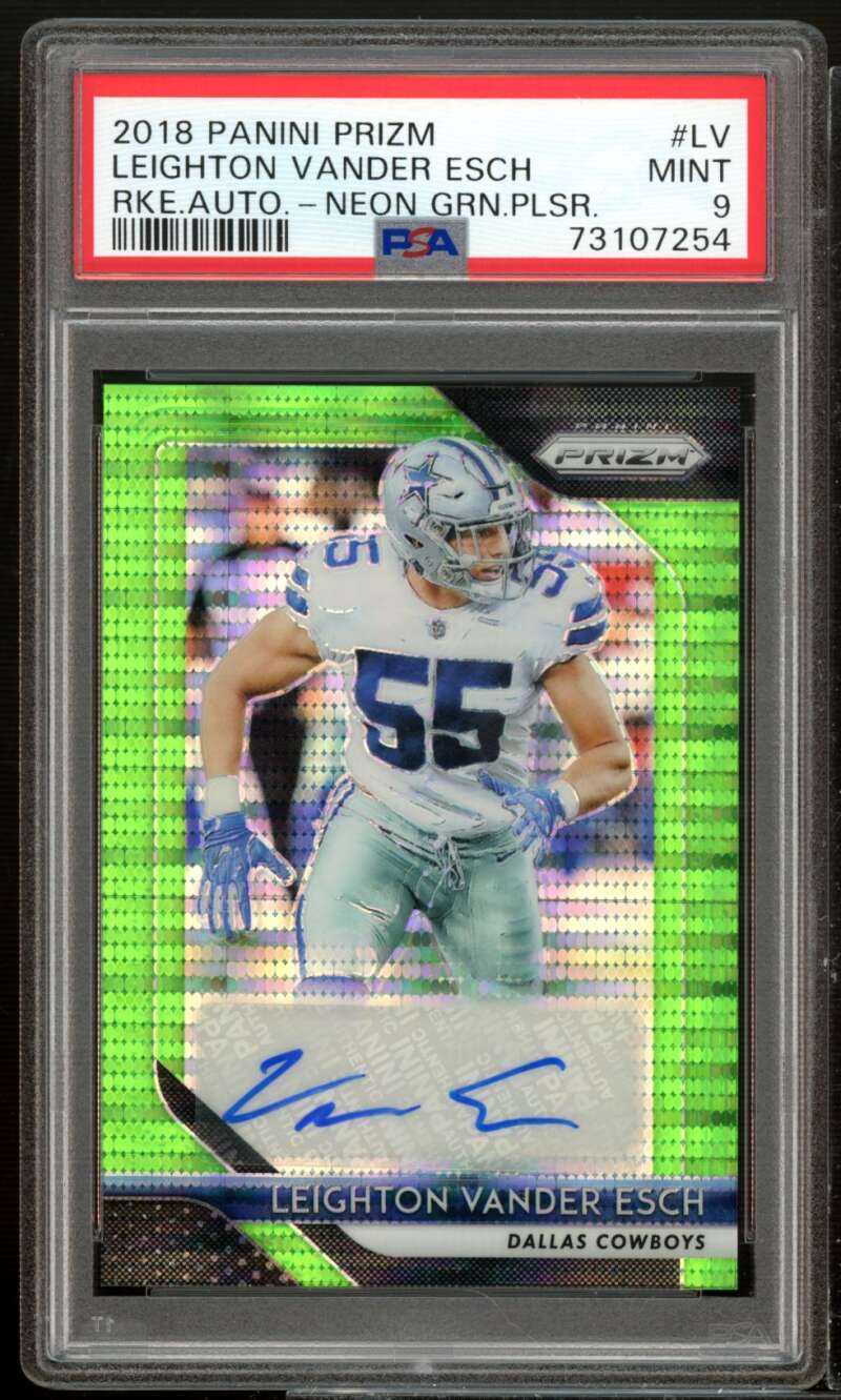 Leighton Vander Esch Rookie 2018 Panini Prizm Auto Neon Green Pulsar #LV PSA 9 Image 1