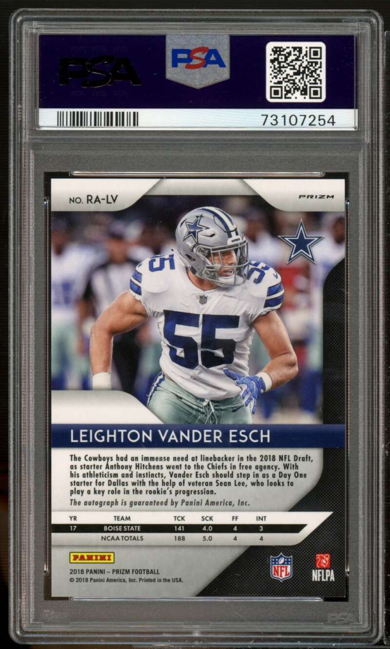 Leighton Vander Esch Rookie 2018 Panini Prizm Auto Neon Green Pulsar #LV PSA 9 Image 2