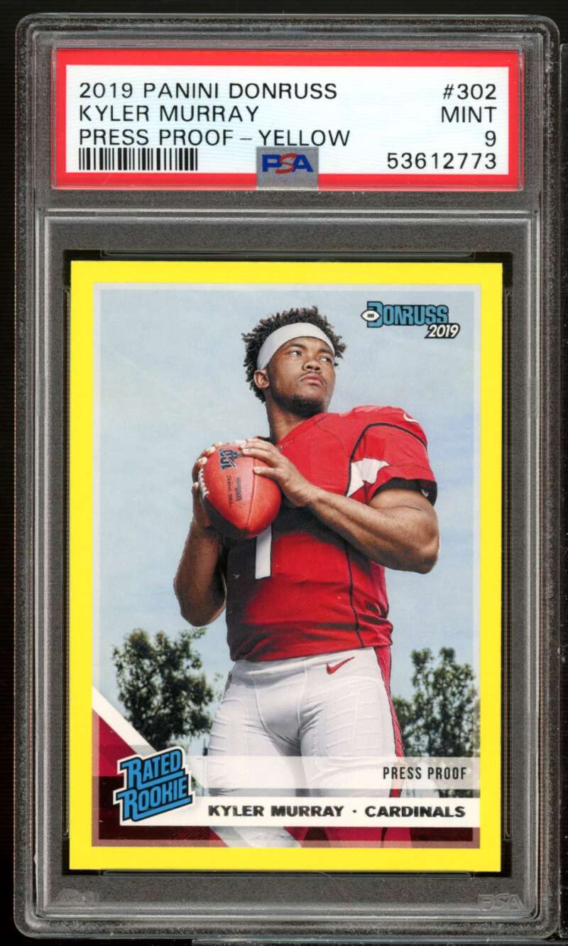 Kyler Murray Rookie Card 2019 Donruss Blue Press Proof Yellow #302 PSA 9 Image 1