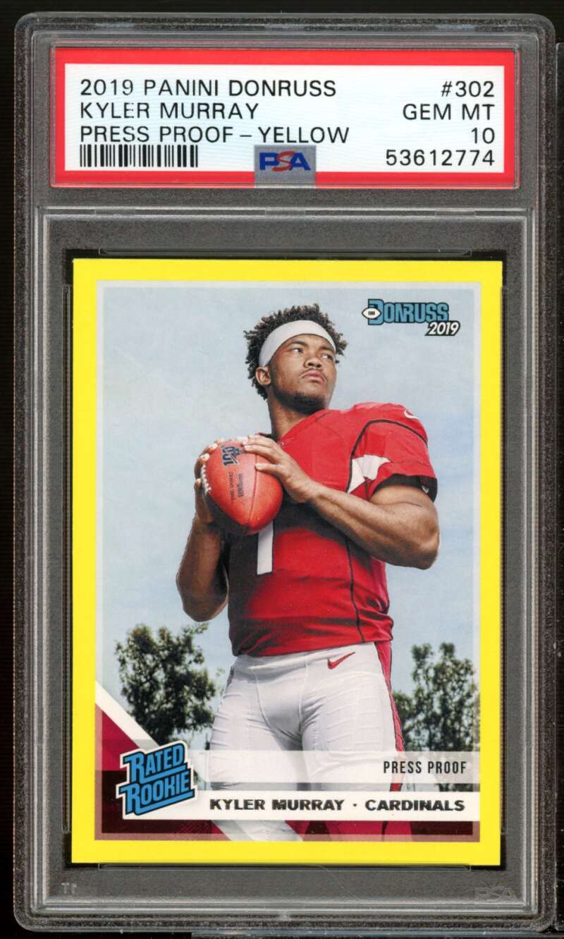 Kyler Murray Rookie Card 2019 Donruss Blue Press Proof Yellow #302 PSA 10 Image 1