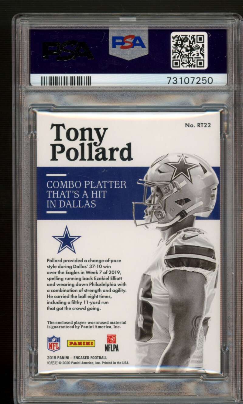 Tony Pollard Rookie 2019 Panini Encased Triple Mem Sapphire #RT22 (pop 1) PSA 10 Image 2