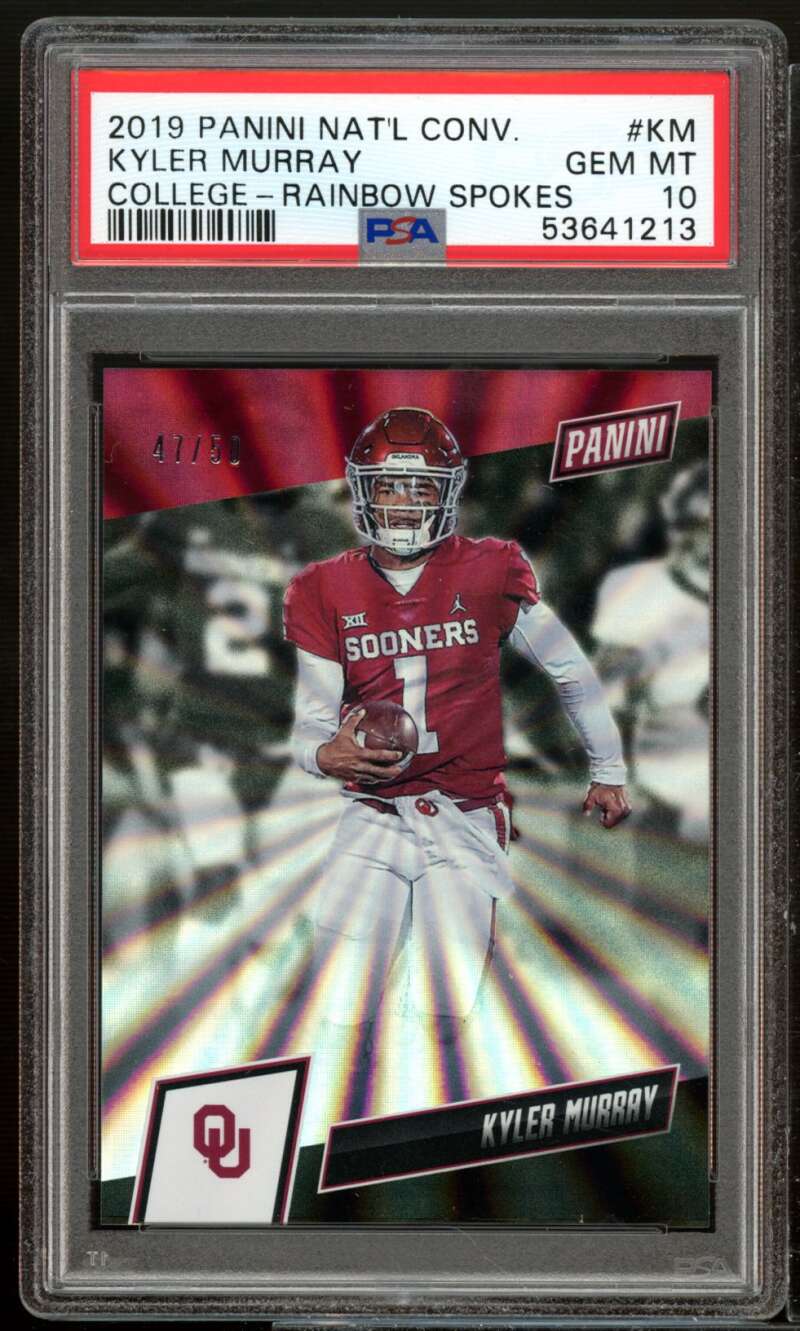 Kyler Murray Rookie Card 2019 Panini Natl Conv College Rainbow Spokes #KM PSA 10 Image 1