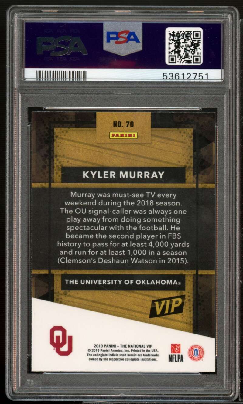 Kyler Murray Rookie Card 2019 Panini Natl Conv VIP Gold Party #70 PSA 10 Image 2