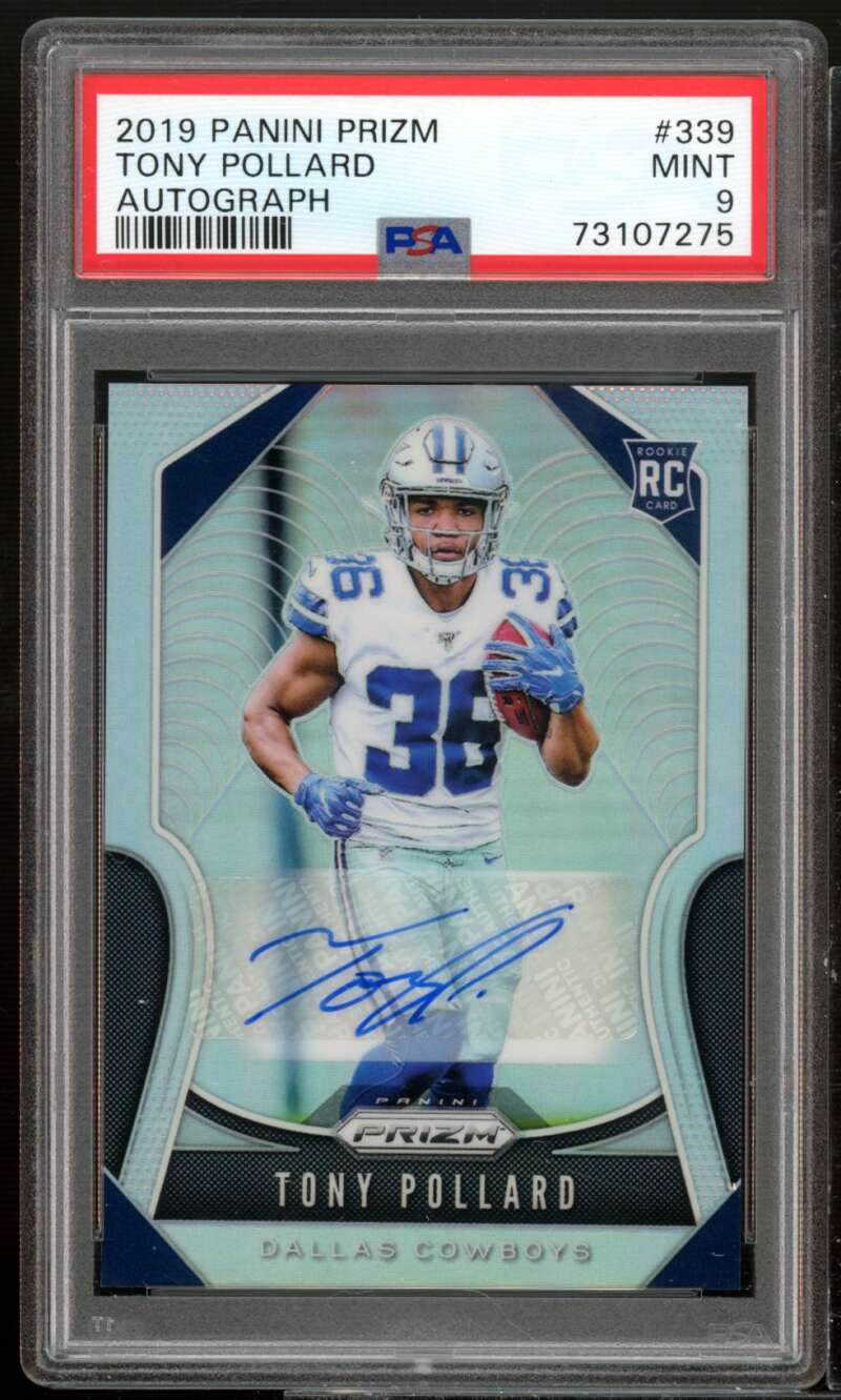 Tony Pollard Rookie Card 2019 Panini Prizm Autograph #339 PSA 9 Image 1