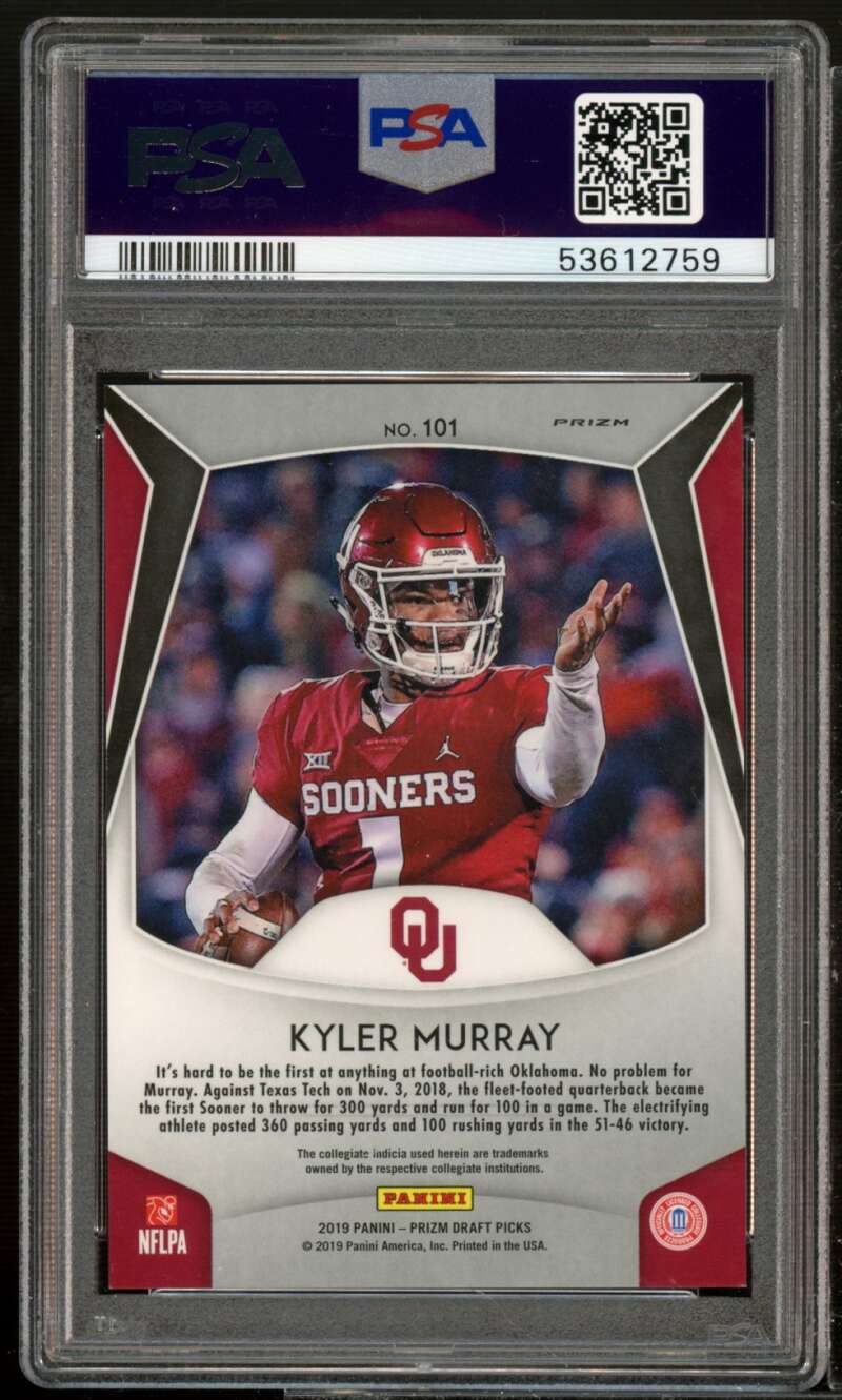 Kyler Murray Rookie Card 2019 Panini Prizm DP Blue Prizm #101 PSA 9 Image 2