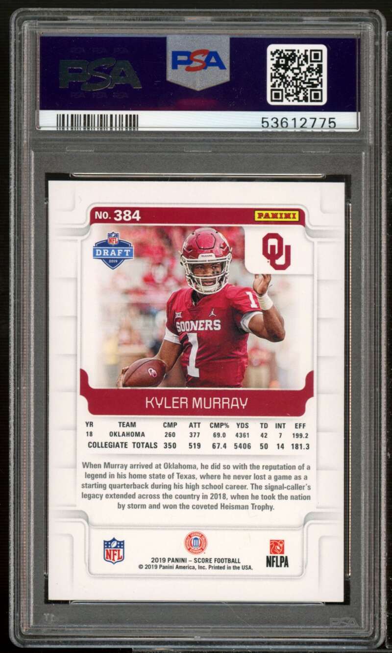 Kyler Murray Rookie Card 2019 Panini Score Purple #384 PSA 10 Image 2