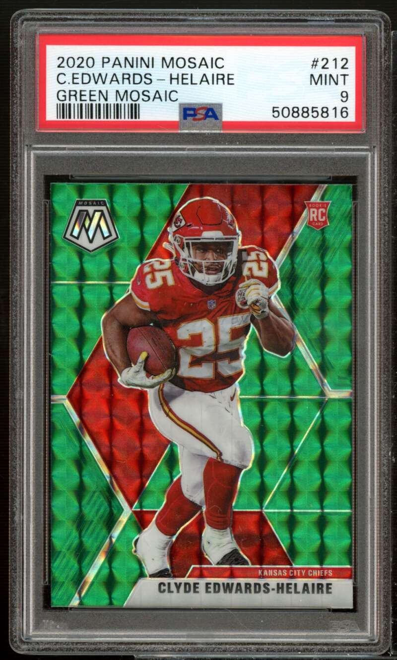 Clyde Edwards-Helaire Rookie Card 2020 Panini Mosaic Green mosaic #212 PSA 9 Image 1