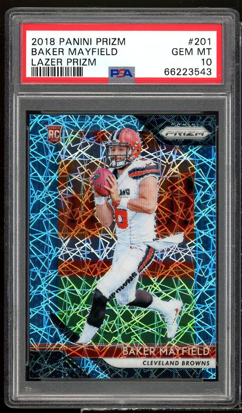 Baker Mayfield Rookie Card 2018 Panini Prizm Lazer Prizm #201 PSA 10 Image 1