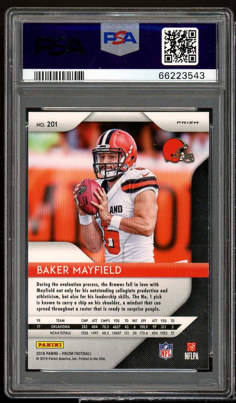 Baker Mayfield Rookie Card 2018 Panini Prizm Lazer Prizm #201 PSA 10 Image 2