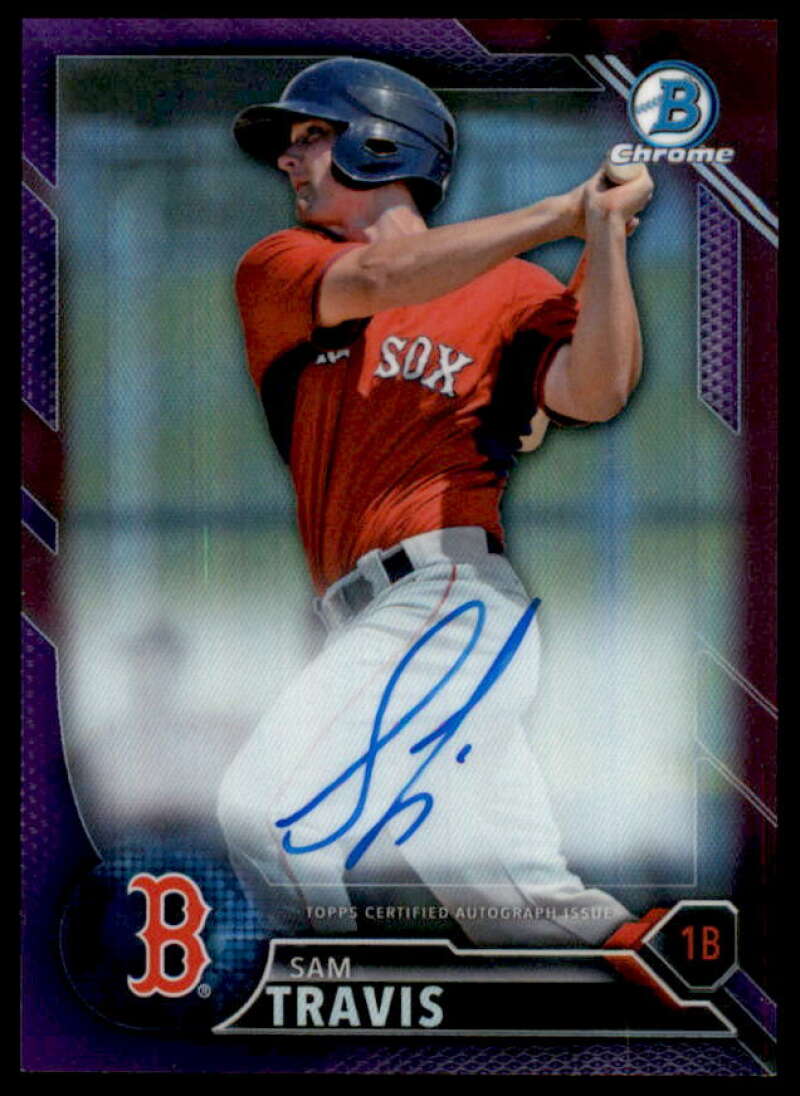 Sam Travis Rookie Card 2016 Bowman Chrome Prospect Autographs Purple Ref #BCAPSTR  Image 1