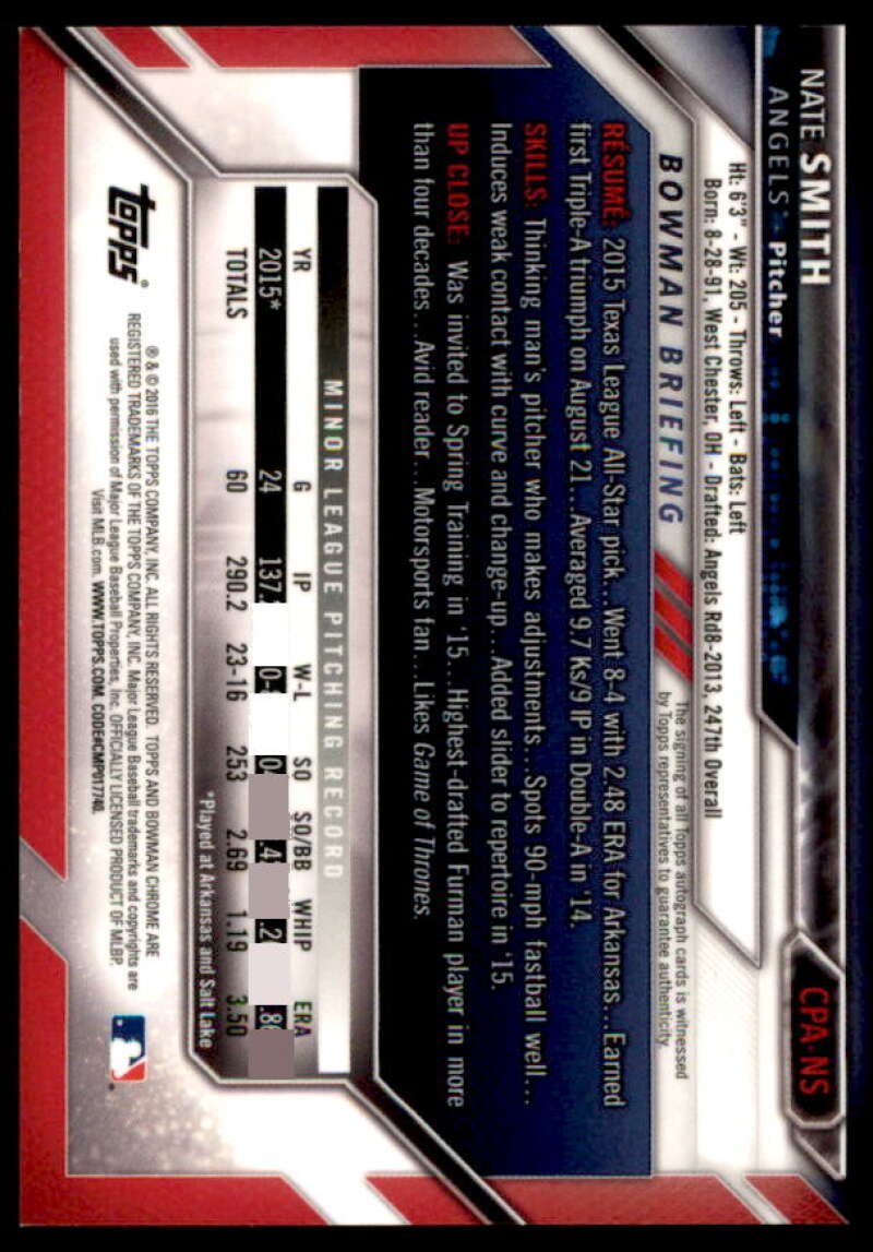 Nate Smith Rookie Card 2016 Bowman Chrome Prospect Autographs #CPANS  Image 2
