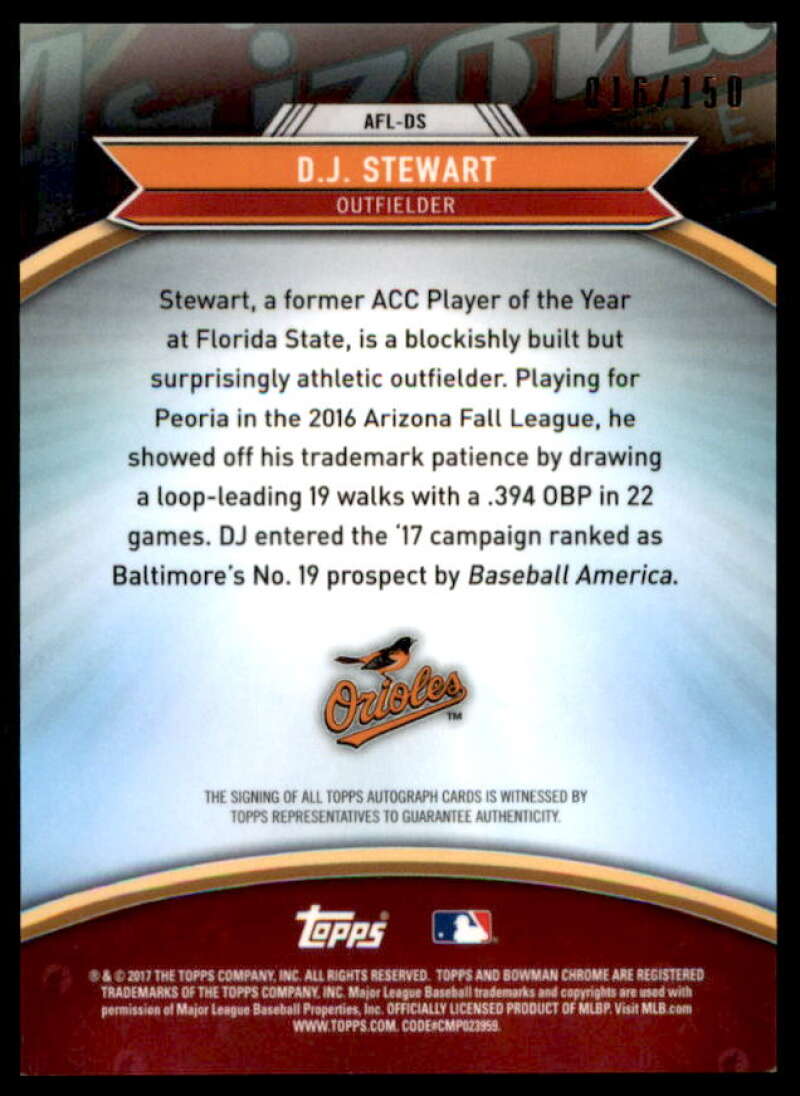 D.J. Stewart Rookie Card 2017 Bowman Chrome '16 AFL Fall Stars Autographs #AFLDS  Image 2