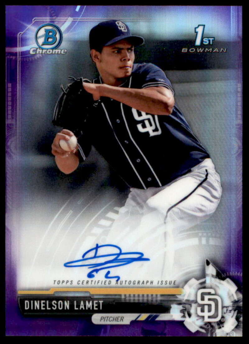 Dinelson Lamet Rookie Card 2017 Bowman Chrome Prospect Autographs Purple Ref #CPADLA  Image 1