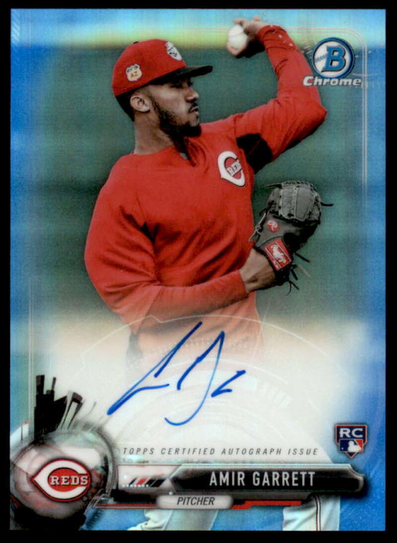 Amir Garrett Rookie Card 2017 Bowman Chrome Rookie Autographs Blue Refractors #BCARAG  Image 1
