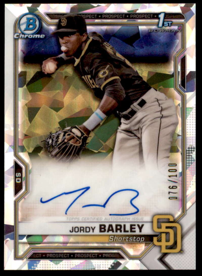 Jordy Barley 2021 Bowman Chrome Prospect Autographs Atomic Refractors #CPAJBA  Image 1
