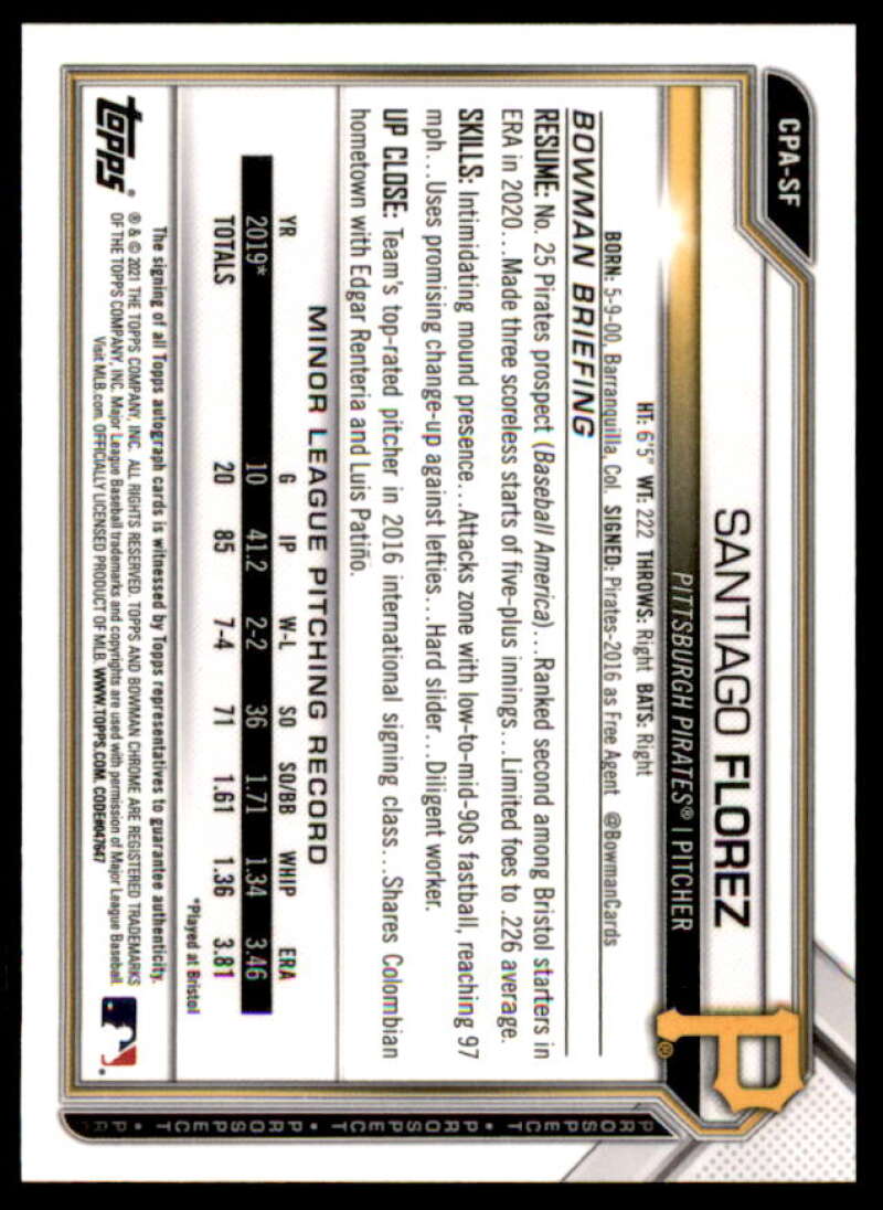 Florez 2021 Bowman Chrome Prospect Autographs Gold Shimmer Refractors #CPASF  Image 2