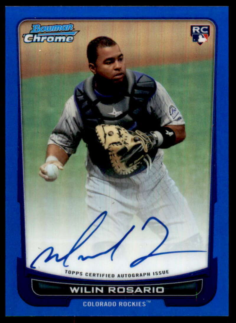 Wilin Rosario Rookie Card 2012 Bowman Chrome Rookie Autographs Blue Refractors #218  Image 1