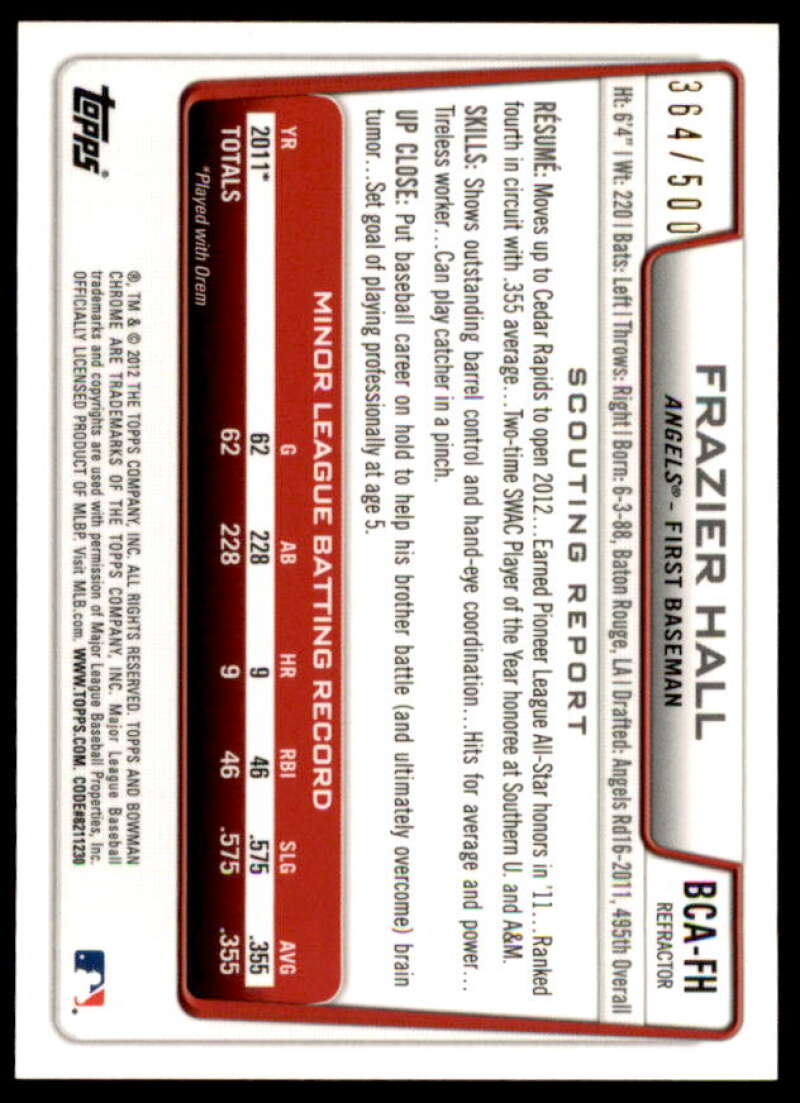 Frazier Hall Rookie Card 2012 Bowman Chrome Prospect Autographs Refractors #FH  Image 2