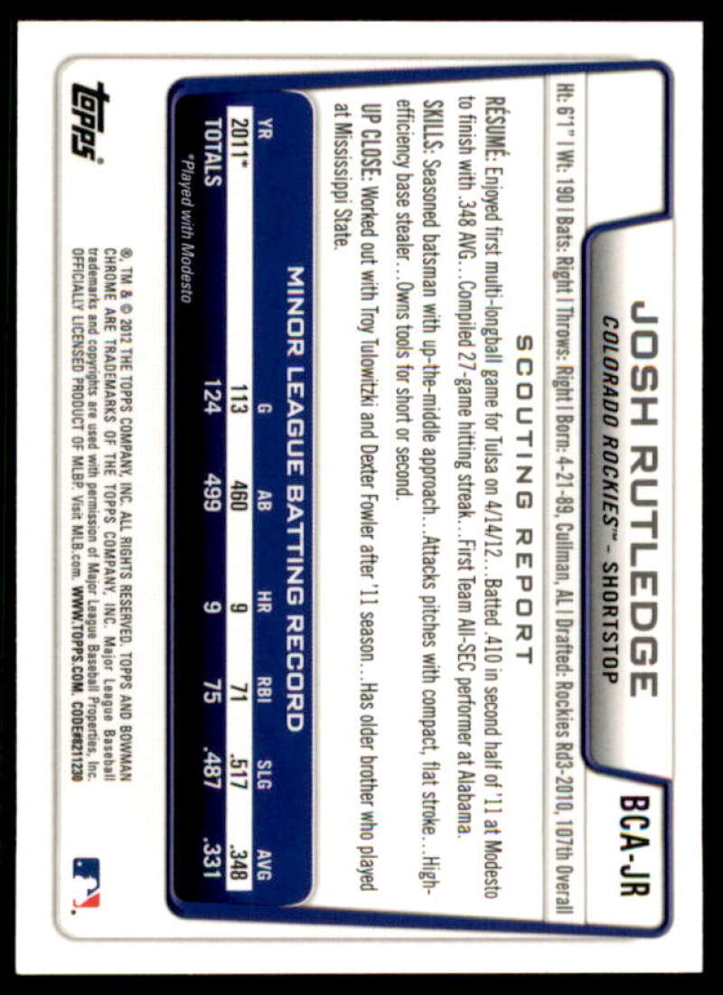 Josh Rutledge Rookie Card 2012 Bowman Chrome Prospect Autographs #JR  Image 2
