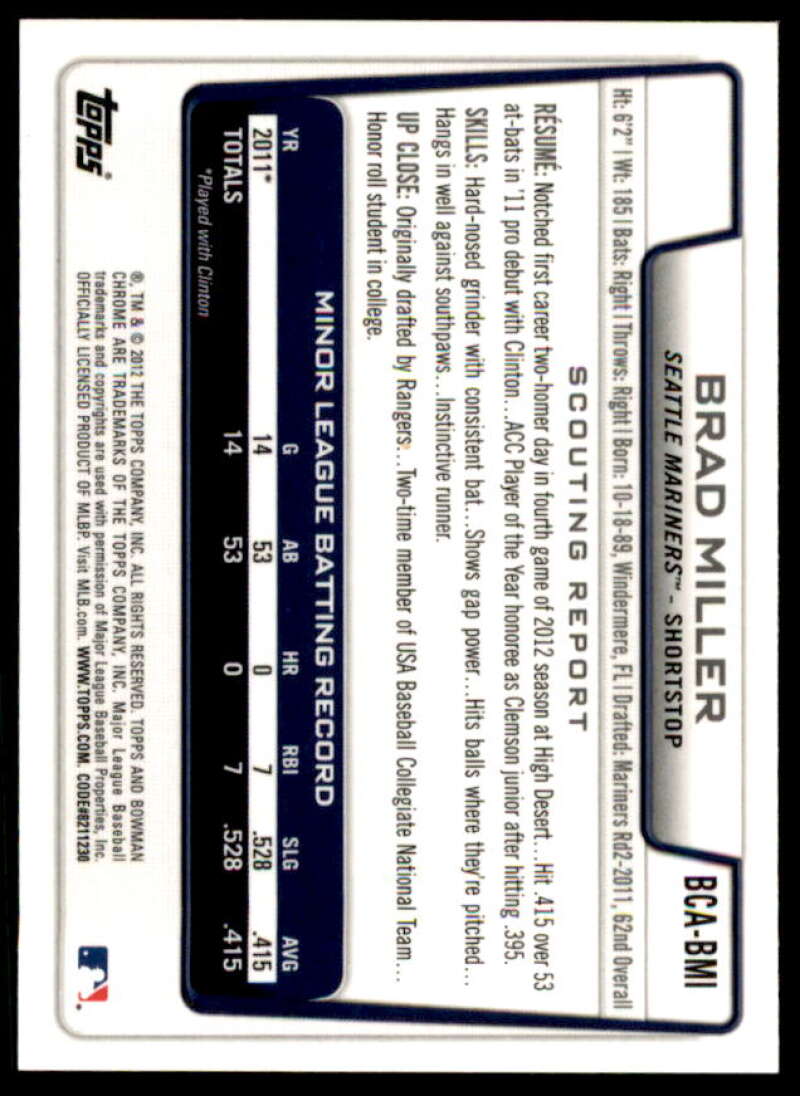 Brad Miller Rookie Card 2012 Bowman Chrome Prospect Autographs #BMI  Image 2