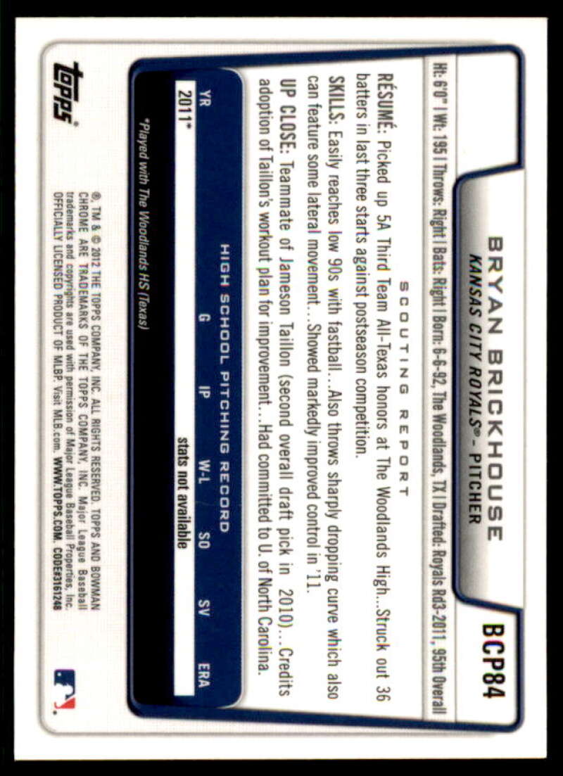 Bryan Brickhouse Rookie Card 2012 Bowman Chrome Prospect Autographs #BCP84  Image 2