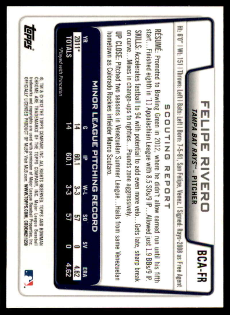 Felipe Rivero Rookie Card 2012 Bowman Chrome Prospect Autographs #FR  Image 2