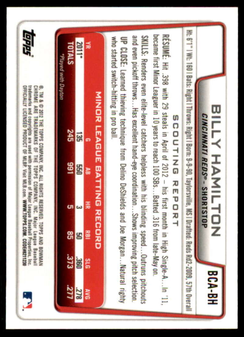Billy Hamilton Rookie Card 2012 Bowman Chrome Prospect Autographs #BH  Image 2