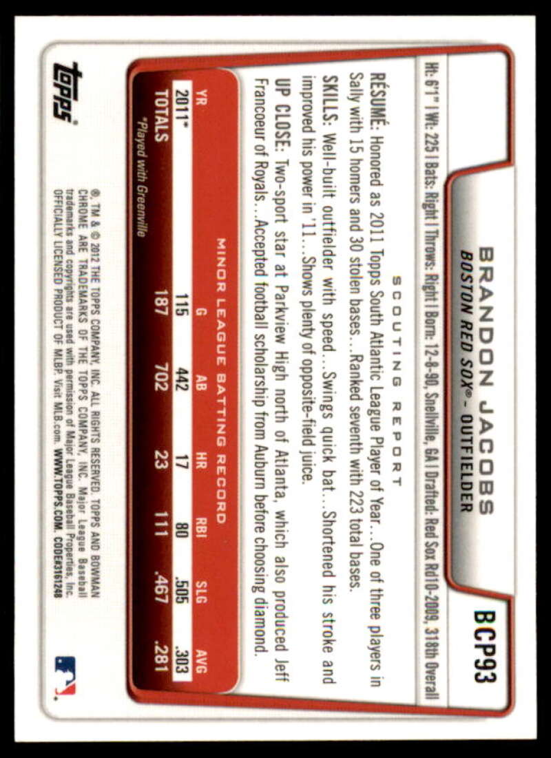 Brandon Jacobs Rookie Card 2012 Bowman Chrome Prospect Autographs #BCP93  Image 2