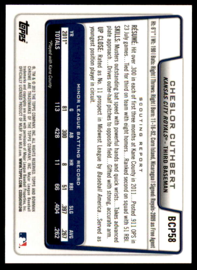 Cheslor Cuthbert Rookie Card 2012 Bowman Chrome Prospect Autographs #BCP58  Image 2