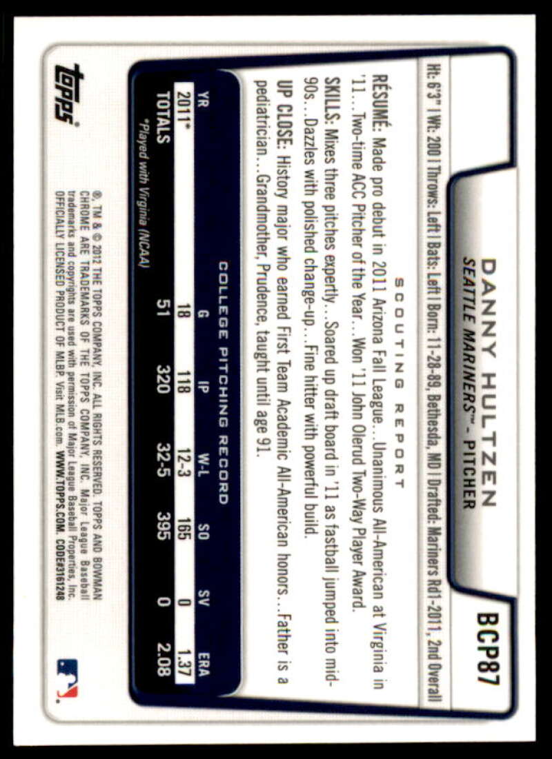 Danny Hultzen Rookie Card 2012 Bowman Chrome Prospect Autographs #BCP87  Image 2
